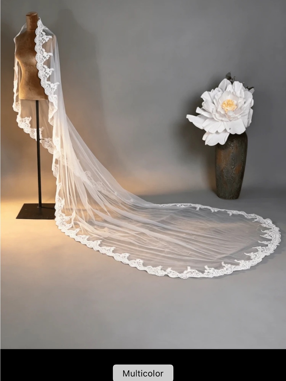 Long Lace-Edged Bridal Veil in White